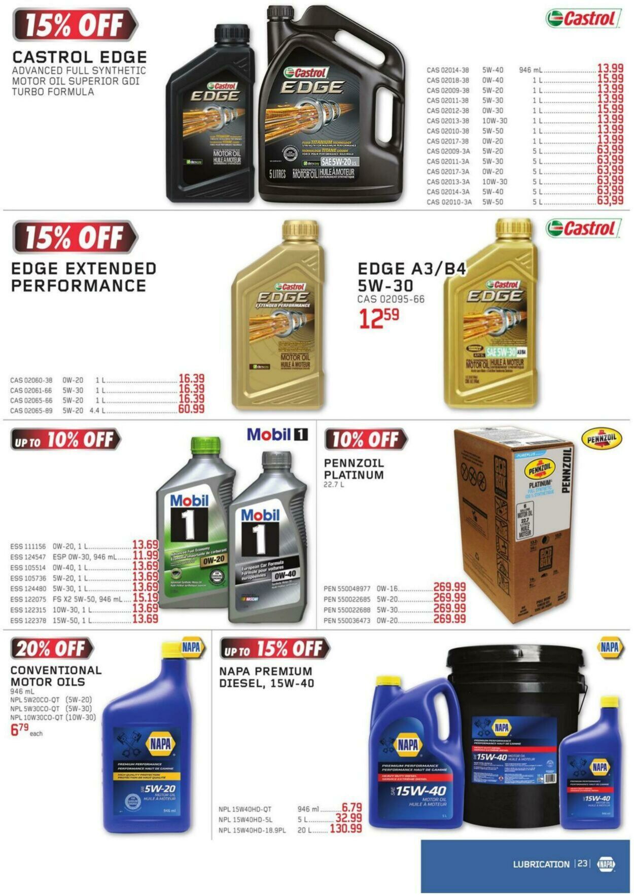 Circulaire NAPA Auto Parts 01.10.2023 - 31.12.2023