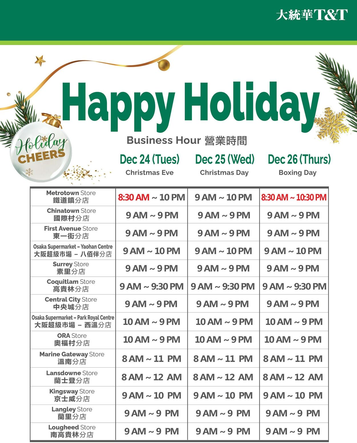 Circulaire T&T Supermarket 20.12.2024 - 26.12.2024