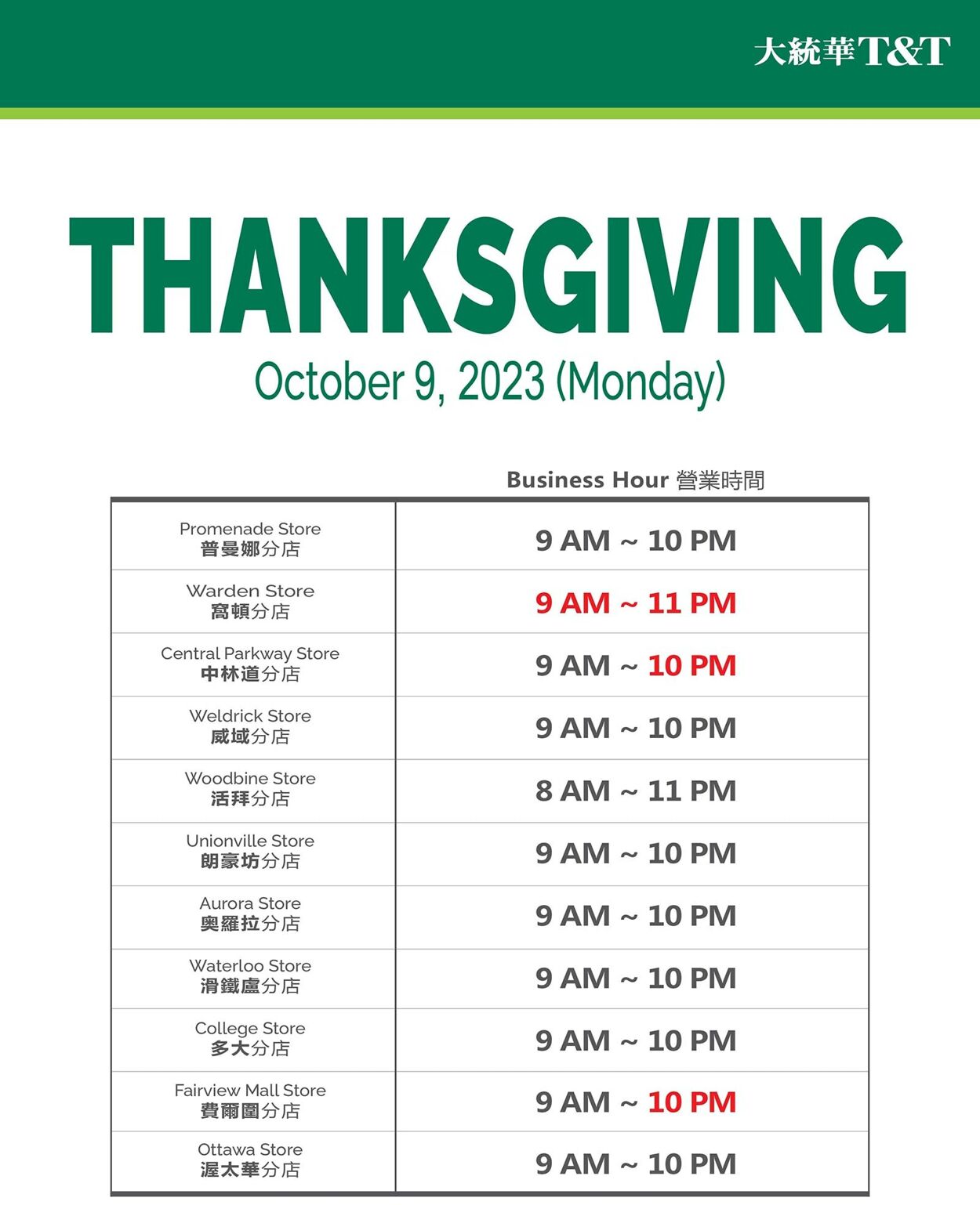 Circulaire T&T Supermarket 06.10.2023 - 12.10.2023